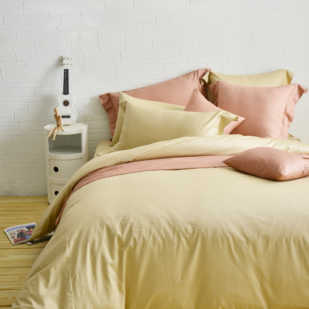 Cozy inn ♒ 簡單純色-奶茶金-200織精梳棉三件式被套床包組(單人)